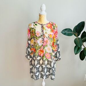 Soft Surroundings Sheer Floral Tunic Blouse